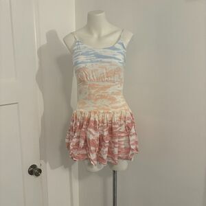 Ocean Drive size Large Tie Dye Drop Waist Fit and Flare Smocked Flow Mini Dress